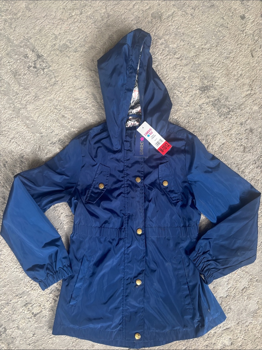 Limited Too Girls' Navy Hooded Raincoat with Gold Buttons